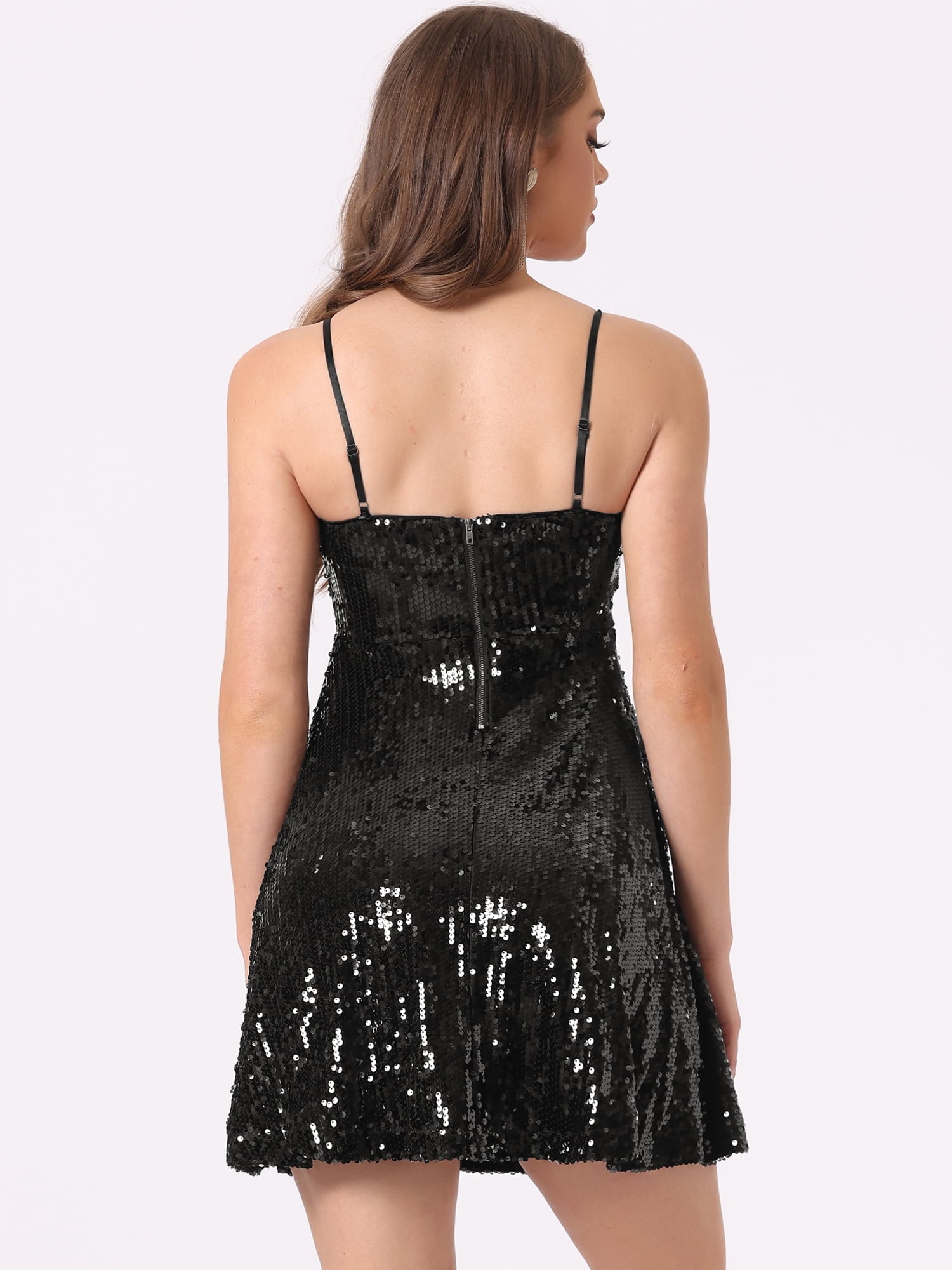 DARING DIVA Glitter Sequin Dress Spaghetti Strap Dress M Blacks
