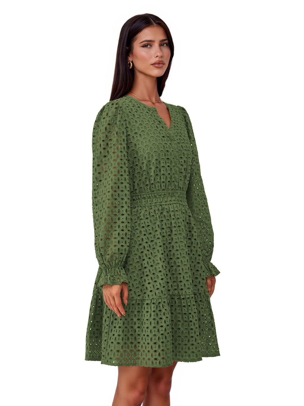 PRETTYGARDEN Women's Long Sleeve Eyelet Mini Dress, Sizes S-XXL