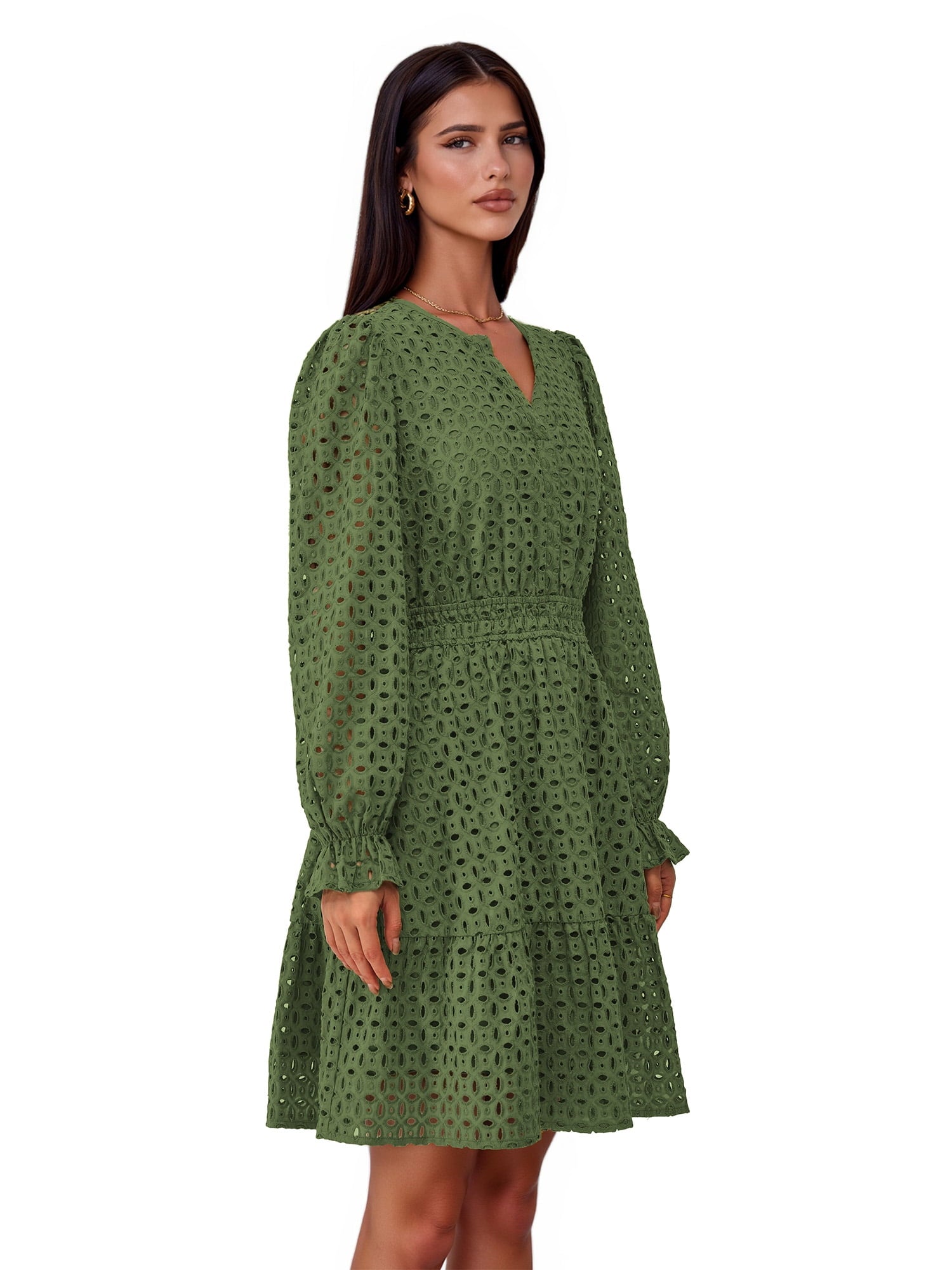 PRETTYGARDEN Women's Long Sleeve Eyelet Mini Dress, Sizes S-XXL