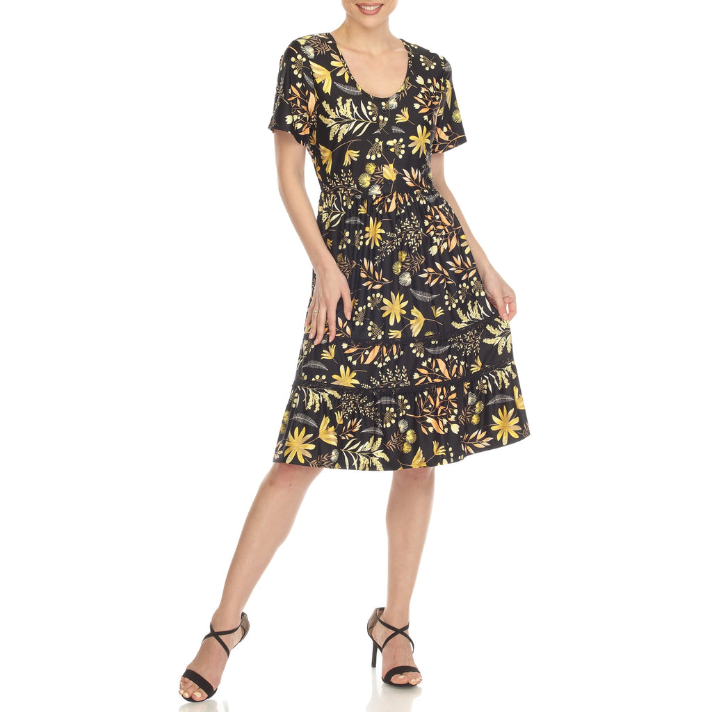 White Mark Floral High Waist Tiered Dress (Women's & Women's Plus)