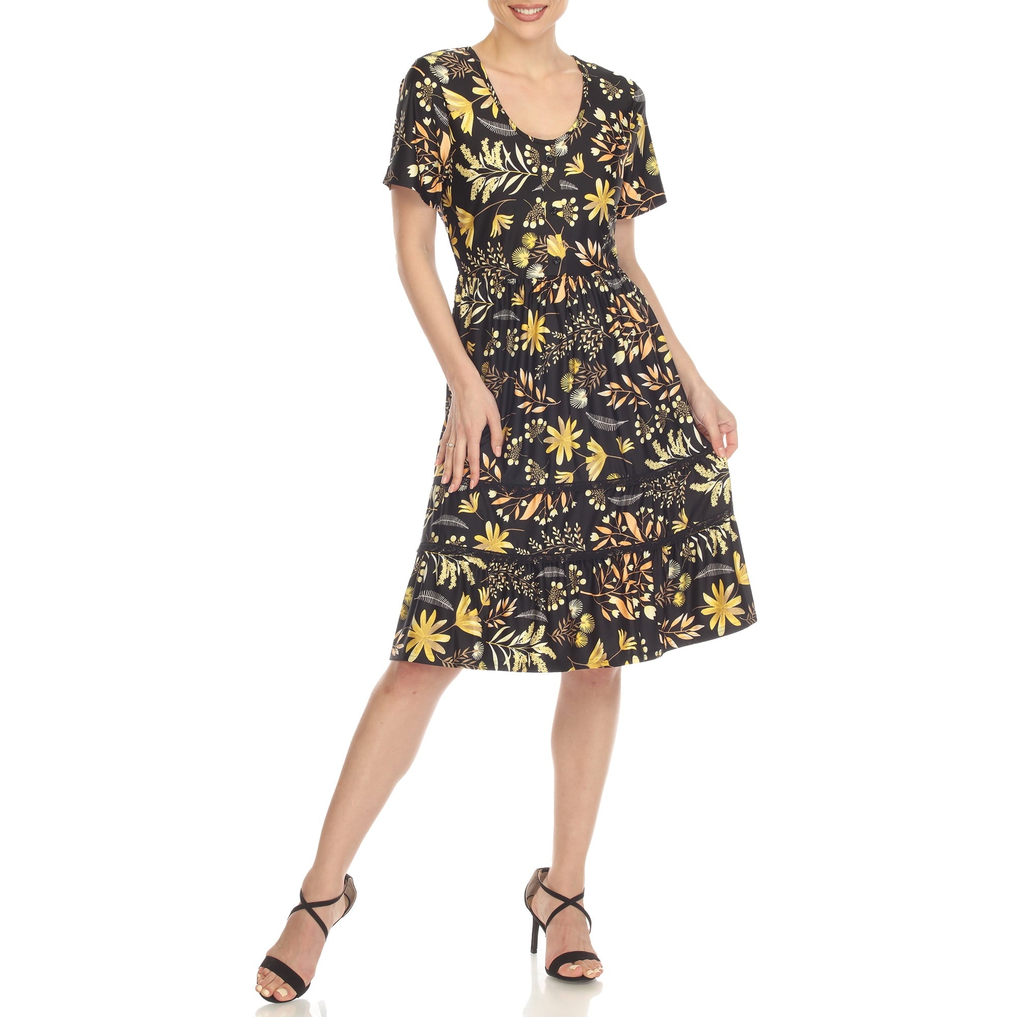 White Mark Floral High Waist Tiered Dress (Women's & Women's Plus)