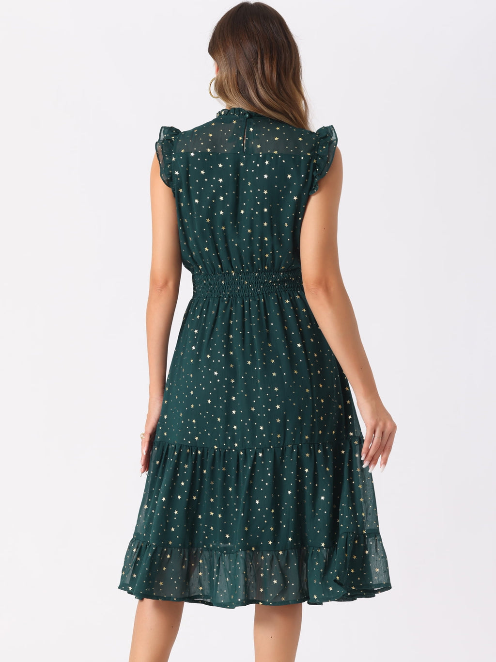 DARING DIVA Women's Gilding Metallic Stars Chiffon Dresses XL Dark Green