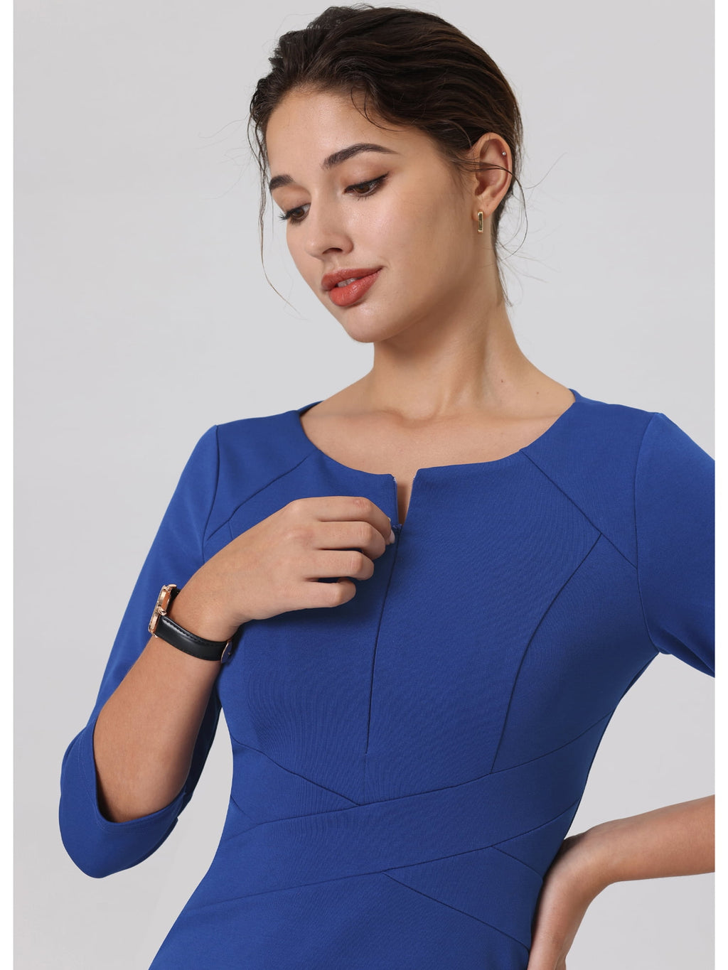 DARING DIVA Sheath Dress Zipper Neck Work Pencil Dresses XL Royal Blue