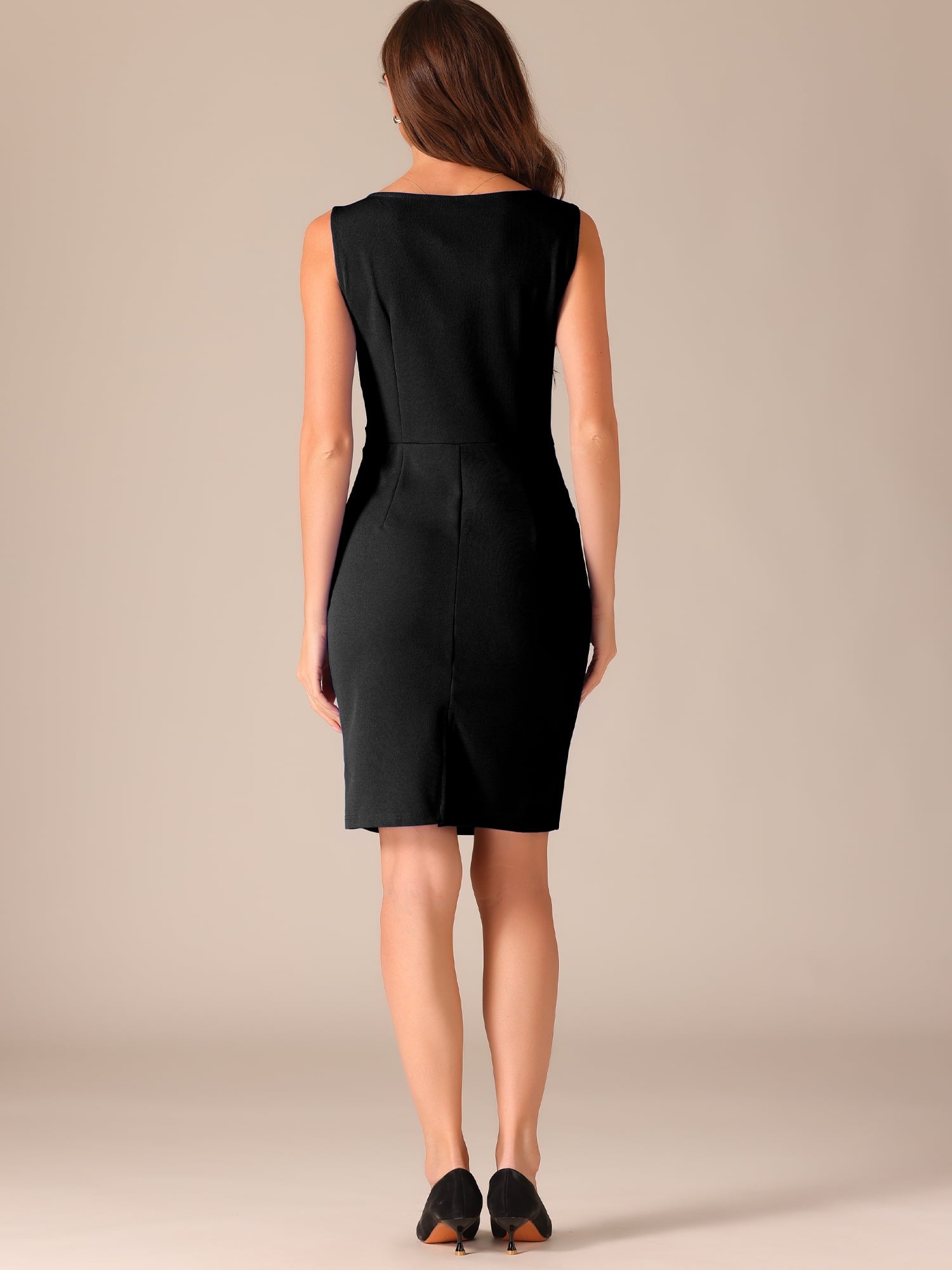 DARING DIVA Boat Neck Sleeveless Ruched Pencil Dress S Black