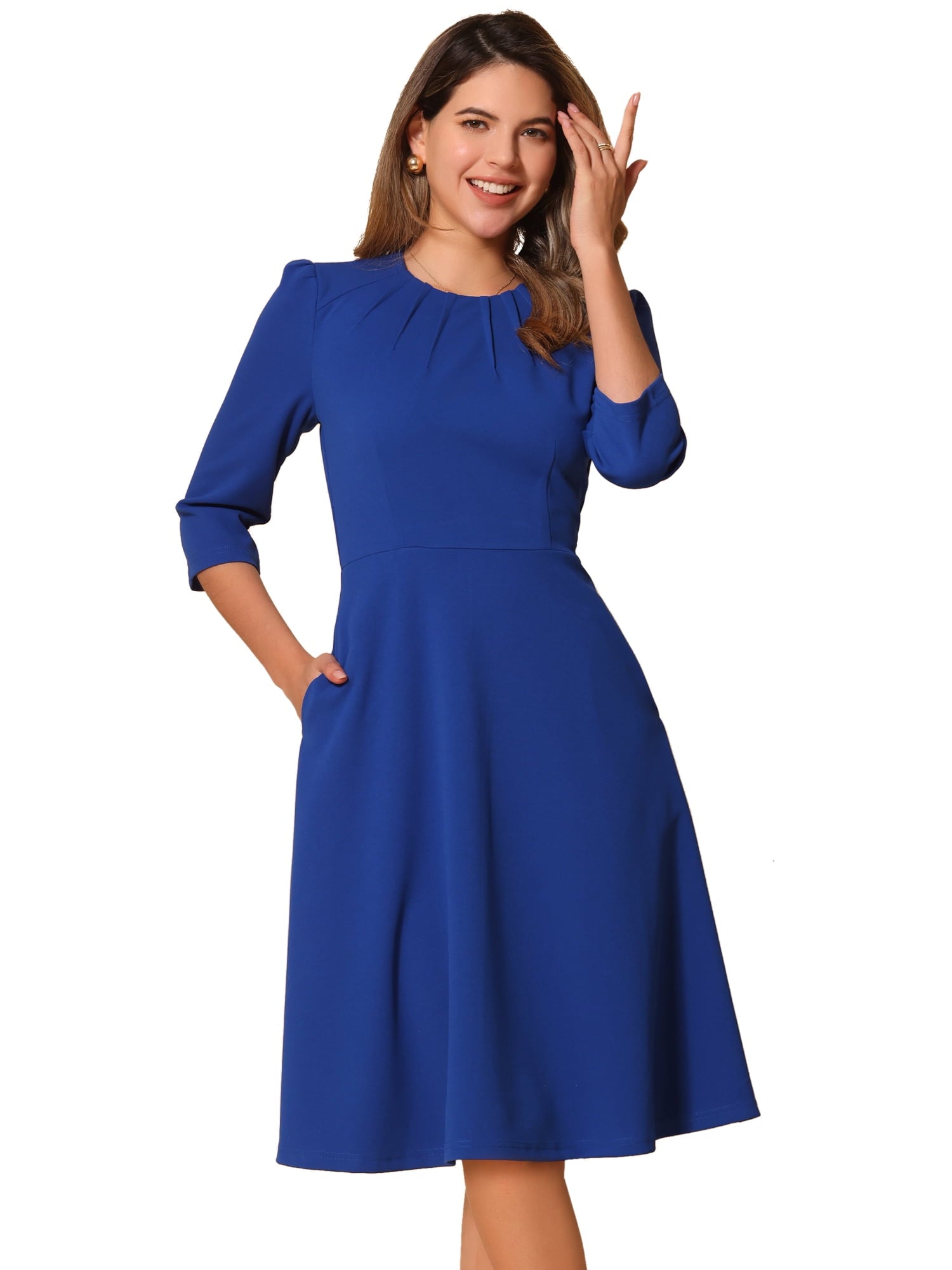 DARING DIVA 3/4 Sleeve A-Line Midi Work Dress S Black