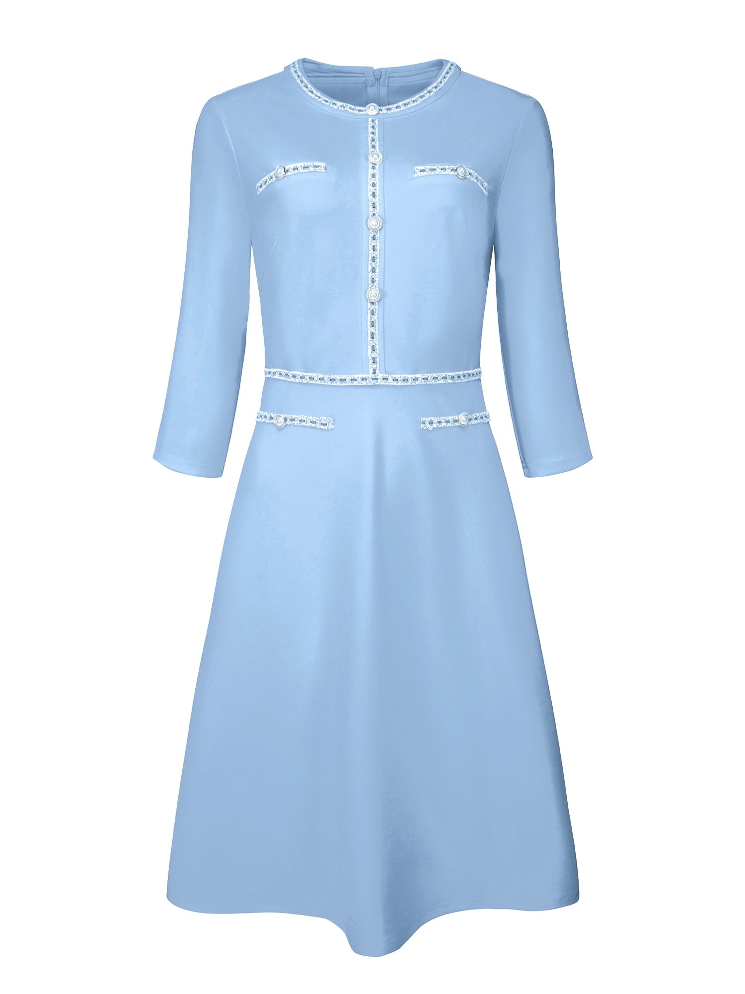 DARING DIVA A-Line Contrast Color Tweed Trim Dress XL Navy Blue