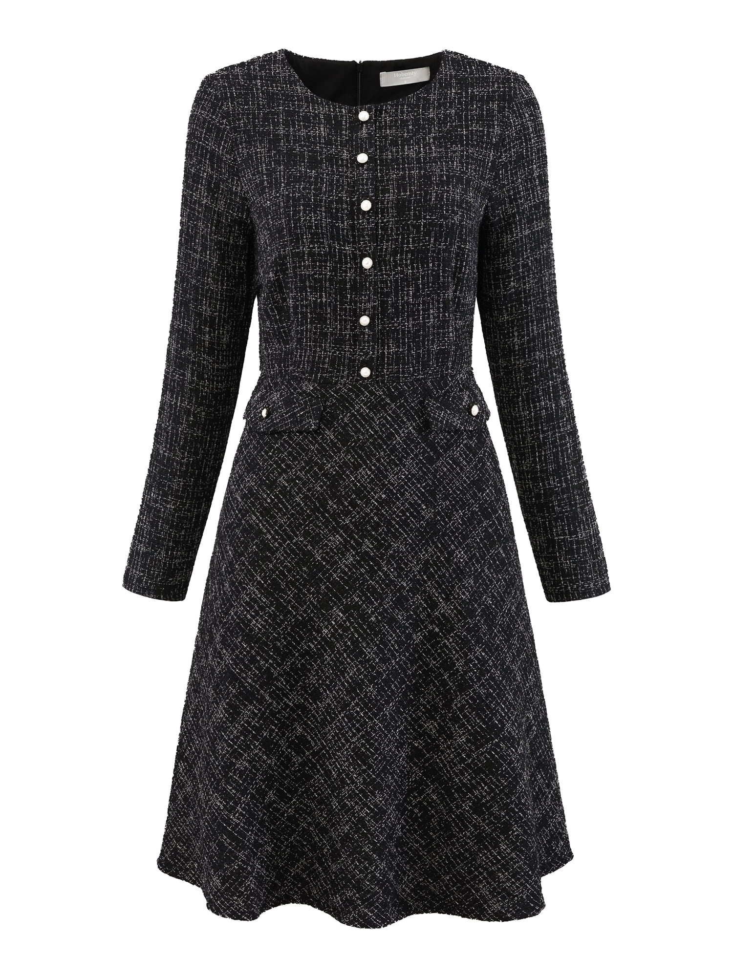 DARING DIVA A-Line Tweed Vintage Work Flare Dress M Black