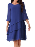 DARING DIVA Chiffon 3/4 Sleeve Tiered Layered Flowy Dress S Dark Blue