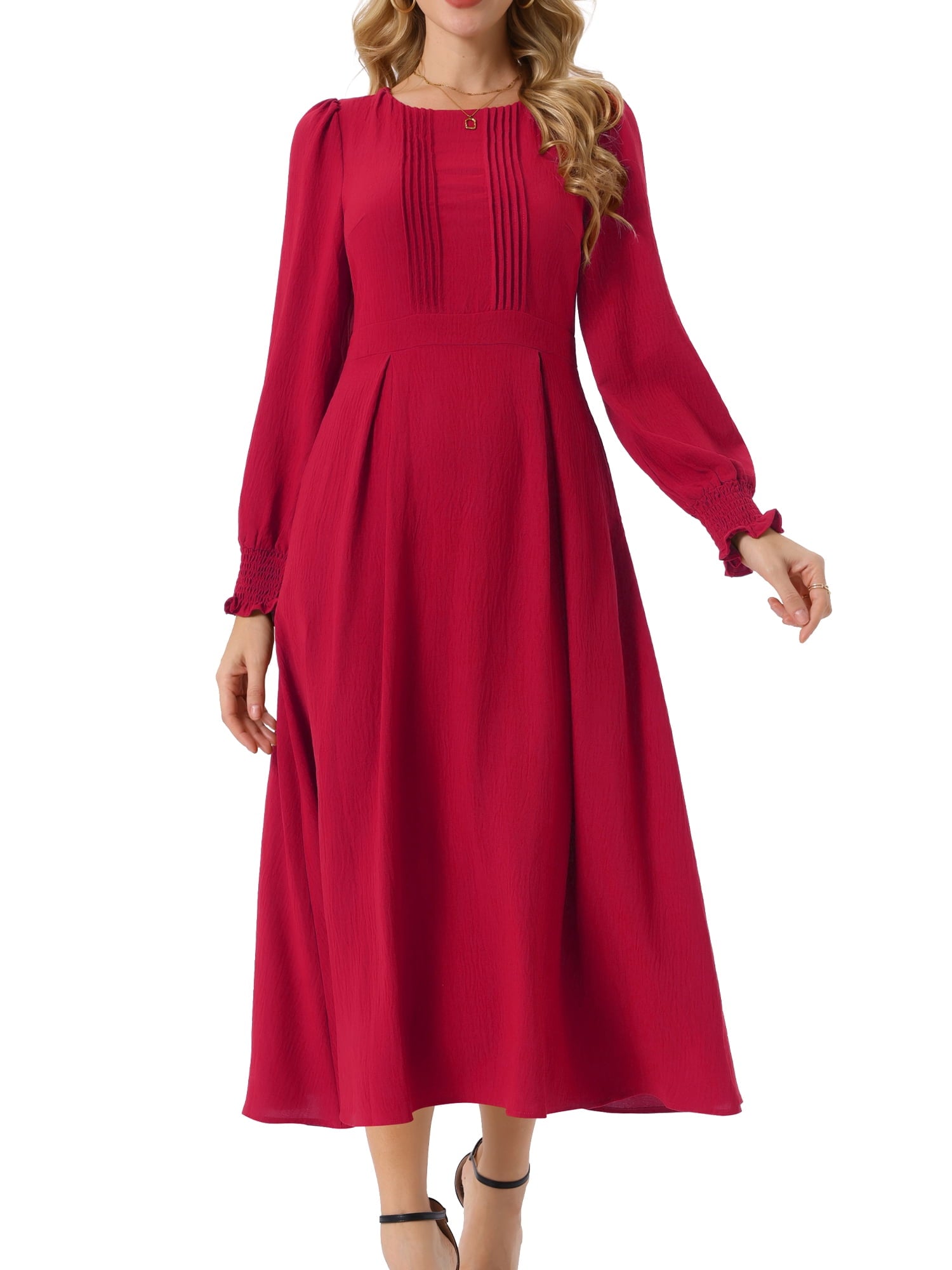 DARING DIVA Frilled Crewneck Long Sleeve Midi Fall Dress L Peacock Blue