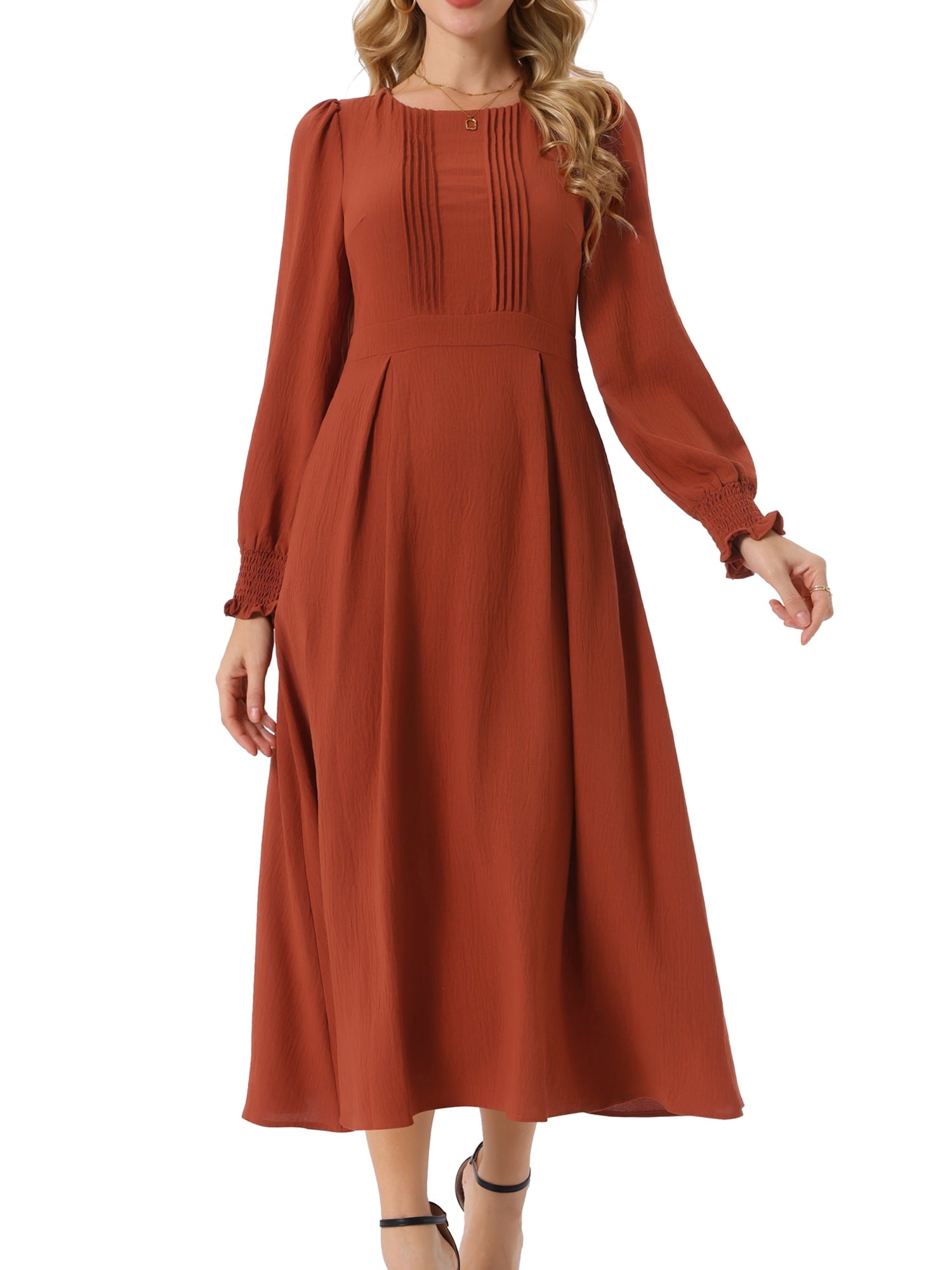 DARING DIVA Frilled Crewneck Long Sleeve Midi Fall Dress L Peacock Blue