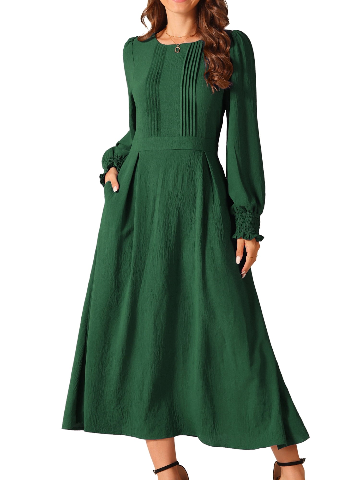 DARING DIVA Frilled Crewneck Long Sleeve Midi Fall Dress L Peacock Blue