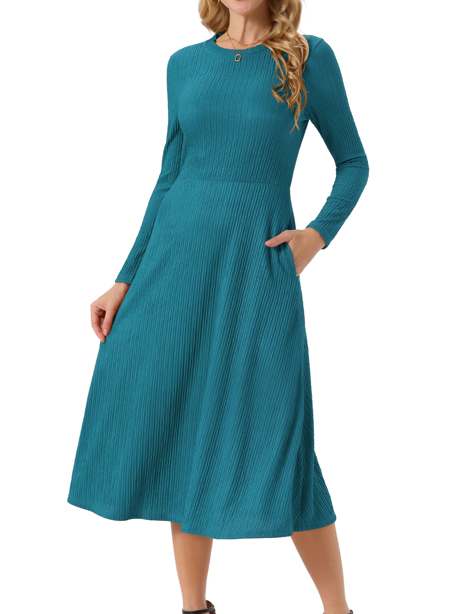 DARING DIVA Long Sleeve Crew Neck Knit A-Line Midi Dress XL Dark Green