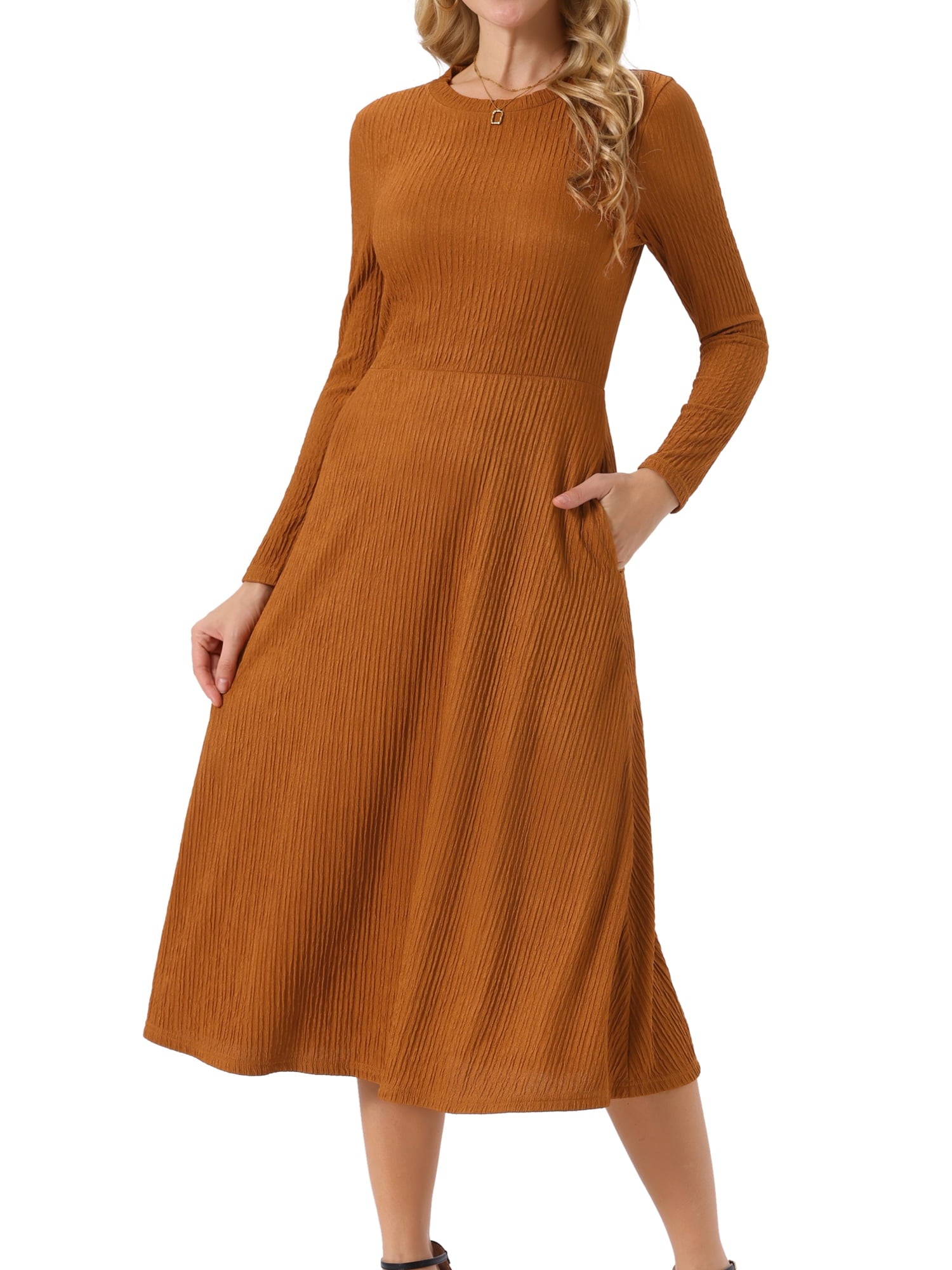 DARING DIVA Long Sleeve Crew Neck Knit A-Line Midi Dress XL Dark Green