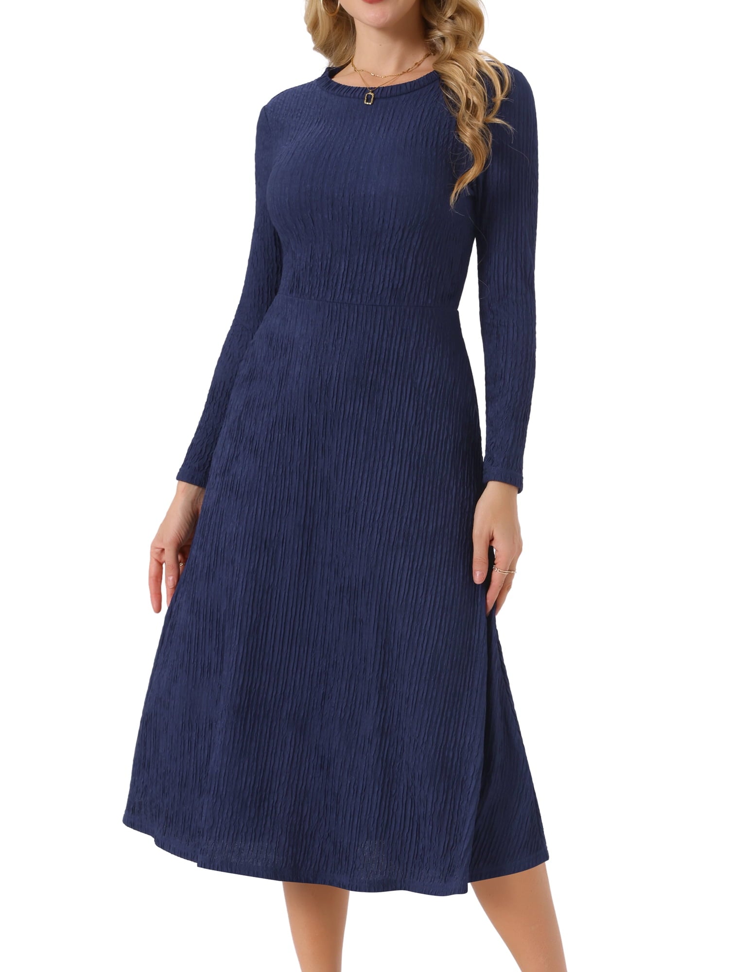 DARING DIVA Long Sleeve Crew Neck Knit A-Line Midi Dress XL Dark Green