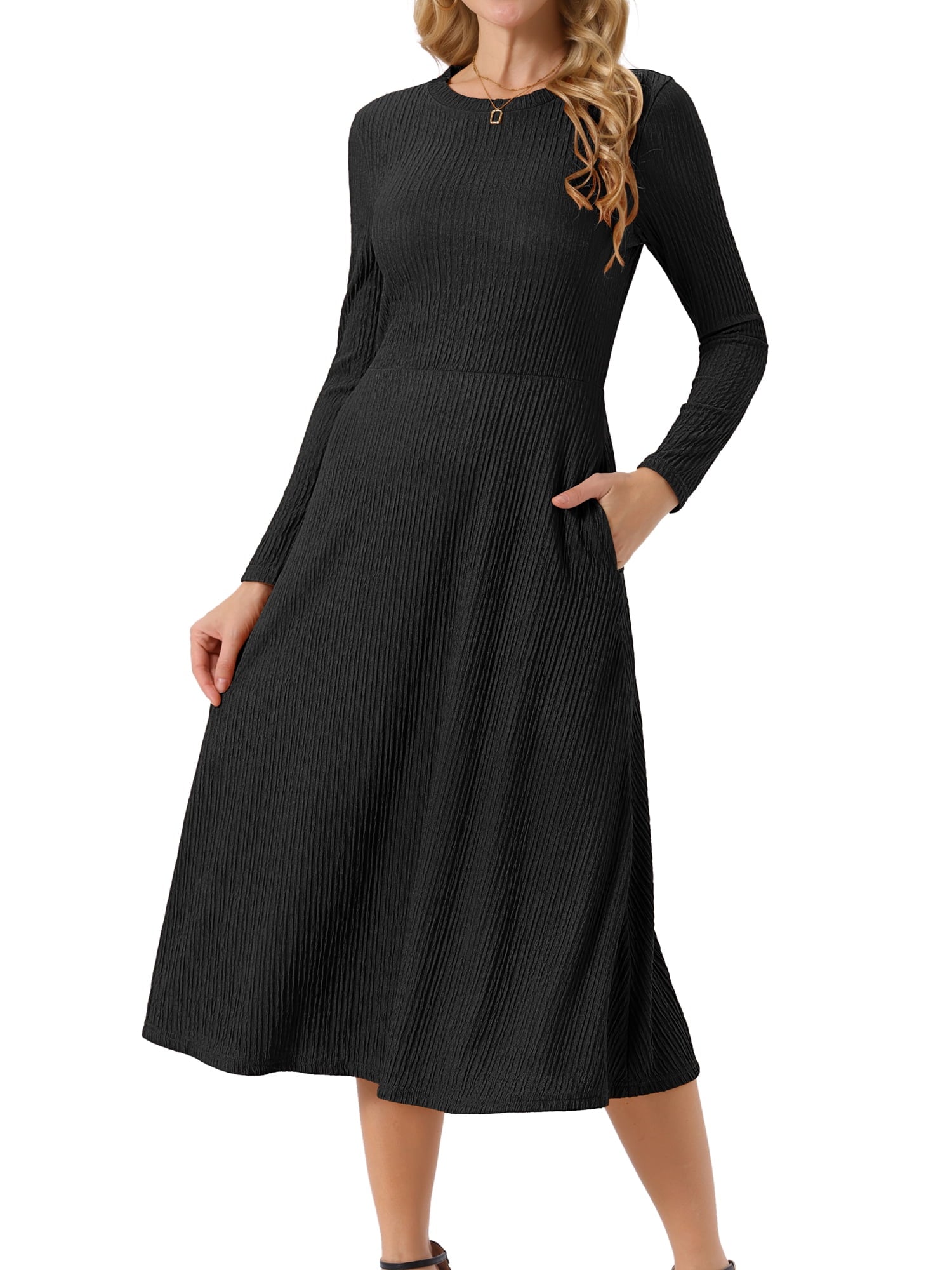 DARING DIVA Long Sleeve Crew Neck Knit A-Line Midi Dress XL Dark Green