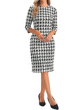 DARING DIVA Vintage Houndstooth 3/4 Sleeve Bodycon Dress S Black