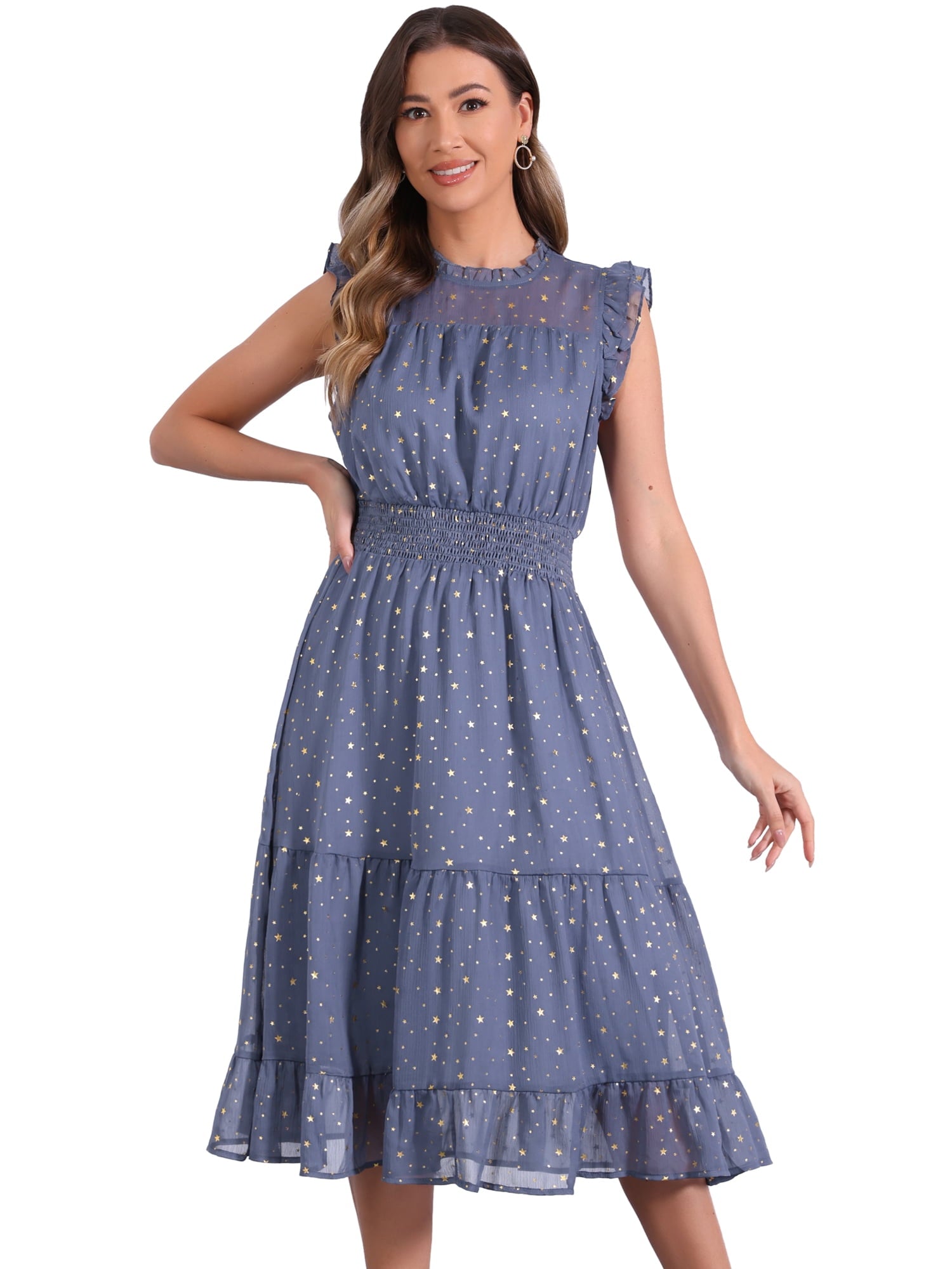 DARING DIVA Women's Gilding Metallic Stars Chiffon Dresses XL Dark Green