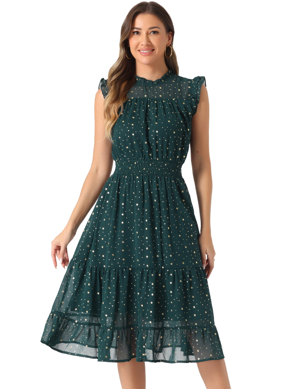 DARING DIVA Women's Gilding Metallic Stars Chiffon Dresses XL Dark Green