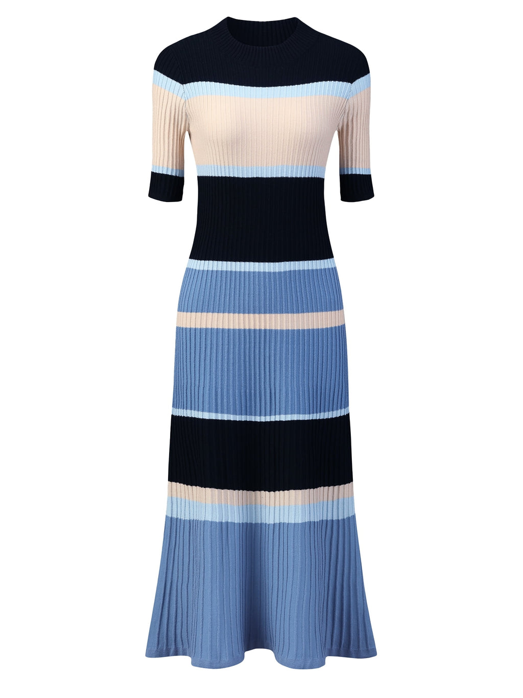 Unique Bargains Women's Striped Short Sleeve A-Line Midi Dresses L Orange