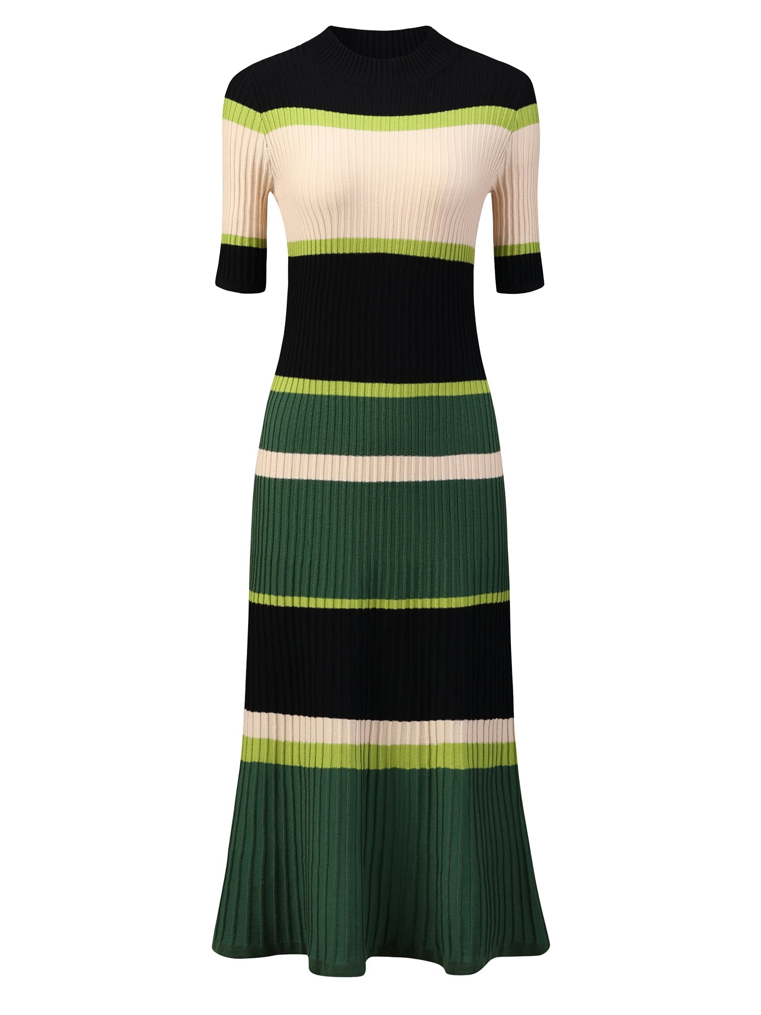 Unique Bargains Women's Striped Short Sleeve A-Line Midi Dresses L Orange