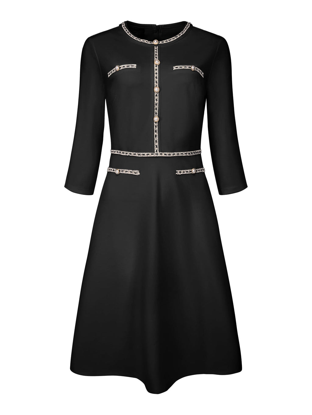 DARING DIVA A-Line Contrast Color Tweed Trim Dress XL Navy Blue