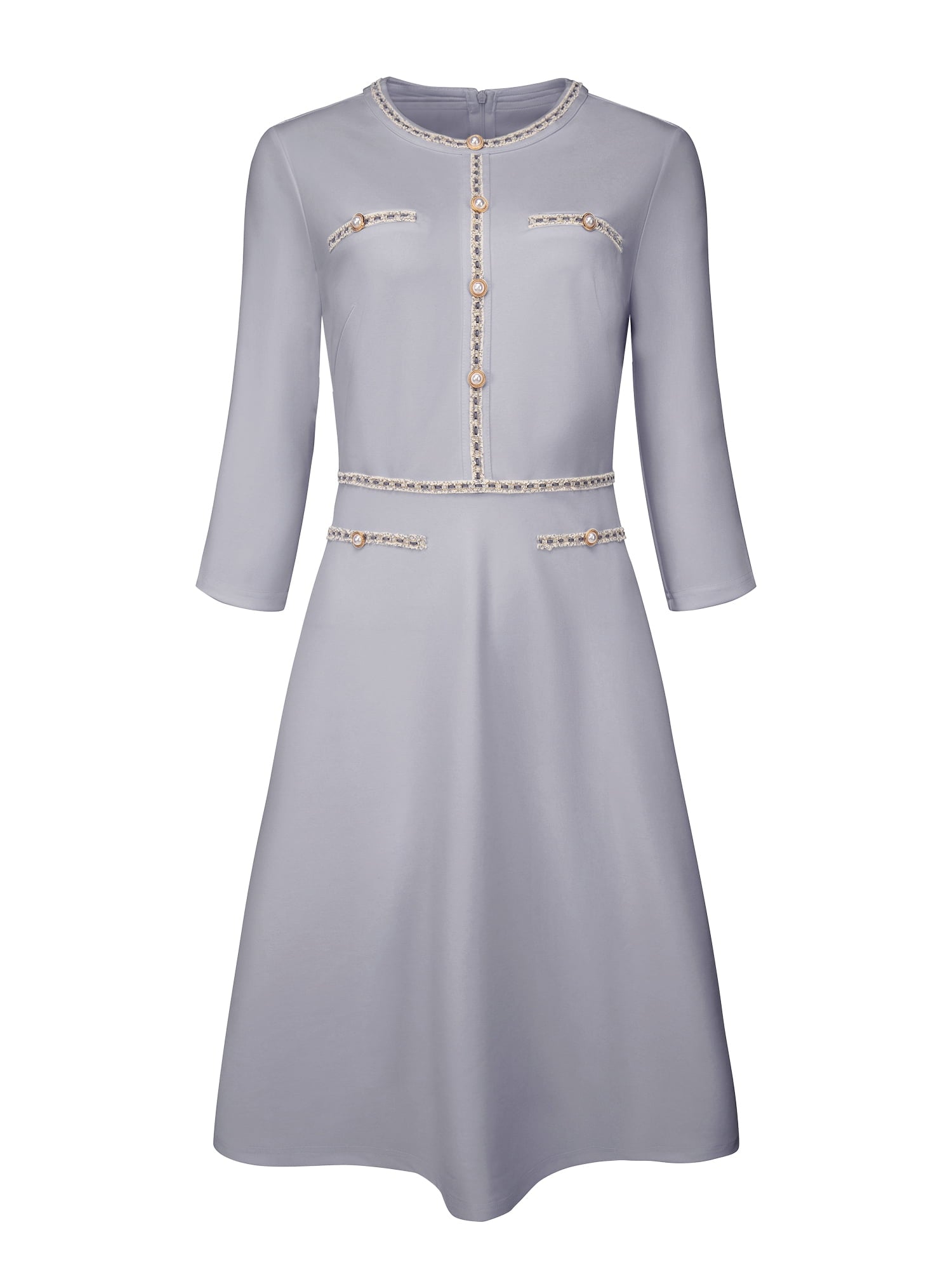 DARING DIVA A-Line Contrast Color Tweed Trim Dress XL Navy Blue