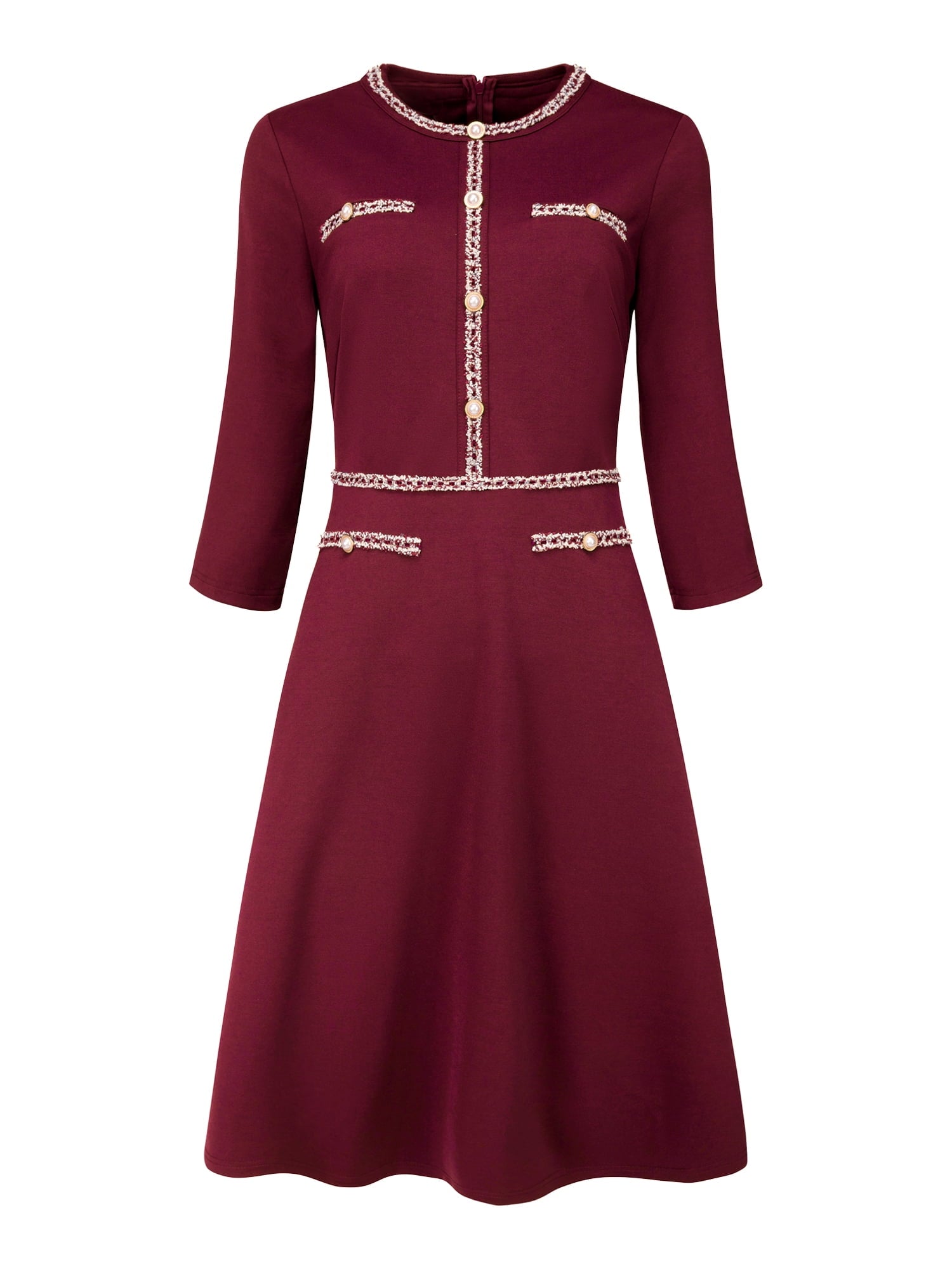 DARING DIVA A-Line Contrast Color Tweed Trim Dress XL Navy Blue