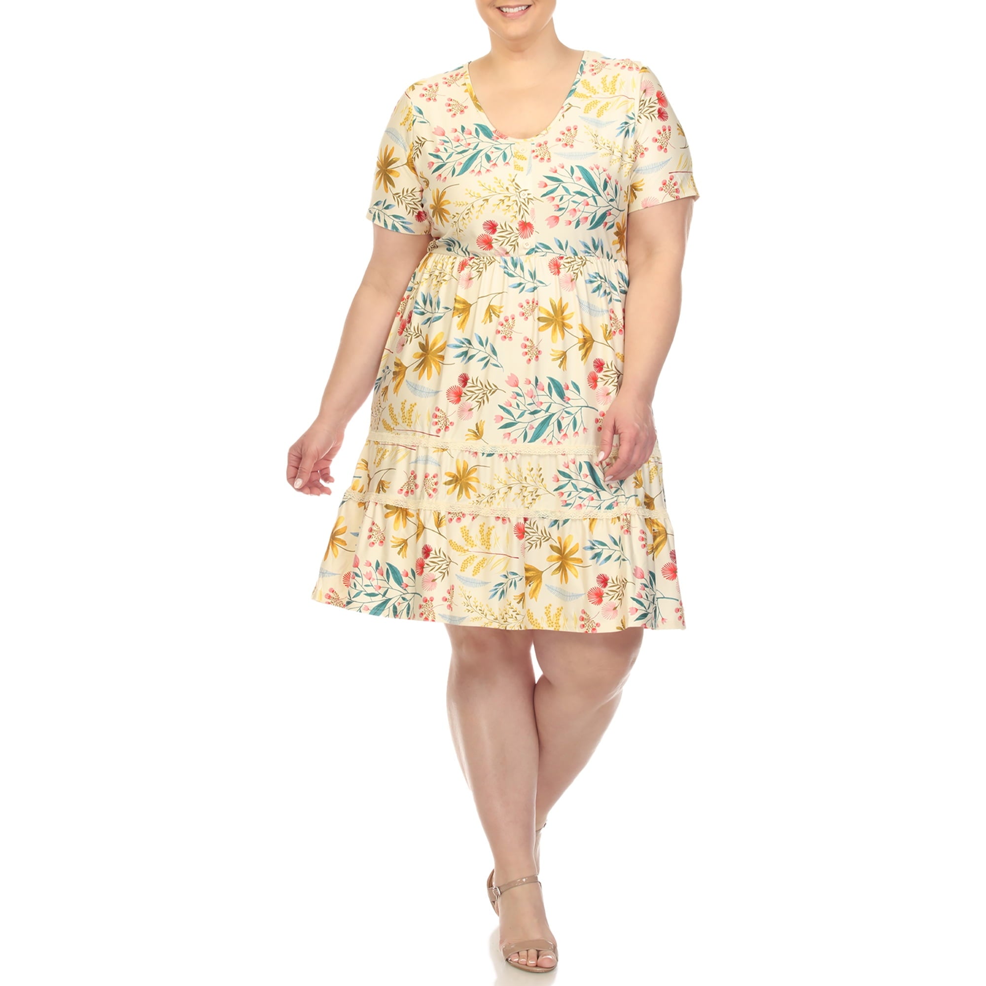 White Mark Floral High Waist Tiered Dress (Women's & Women's Plus)