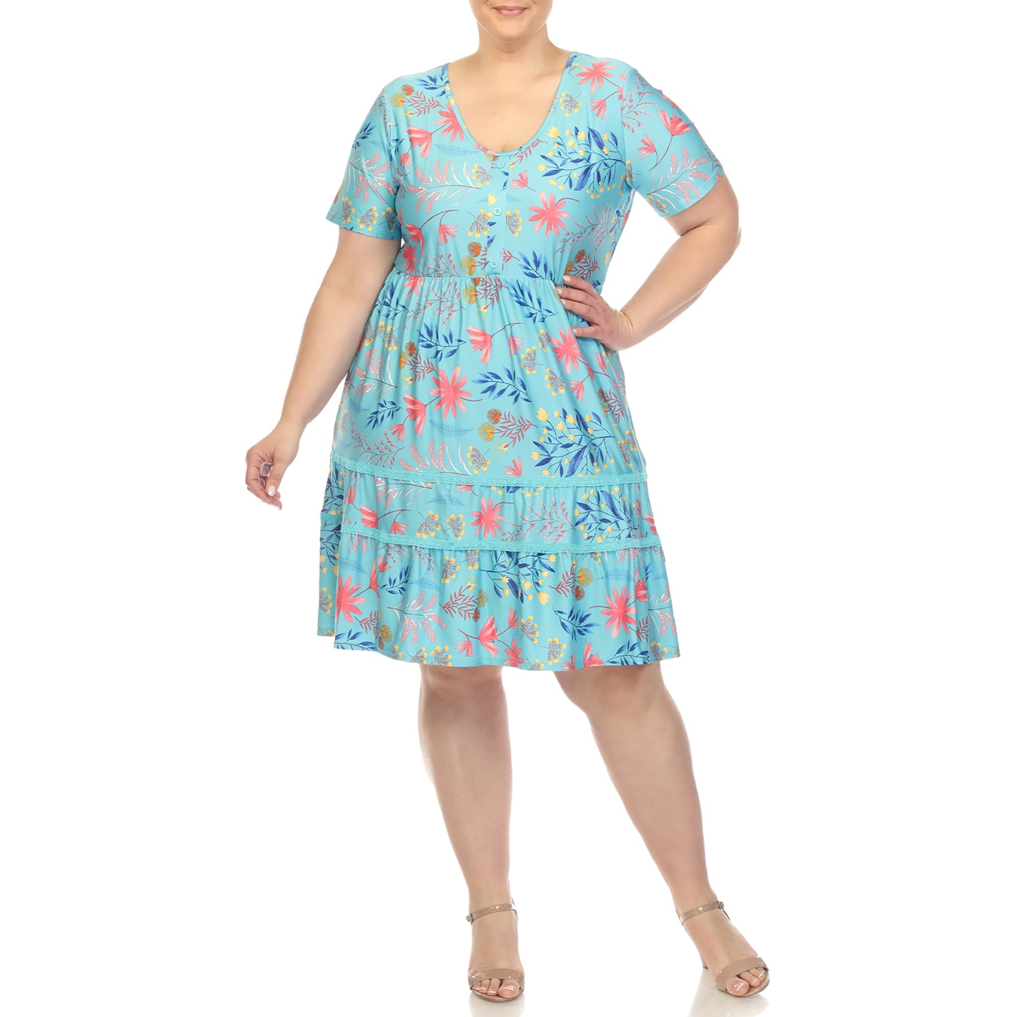 White Mark Floral High Waist Tiered Dress (Women's & Women's Plus)