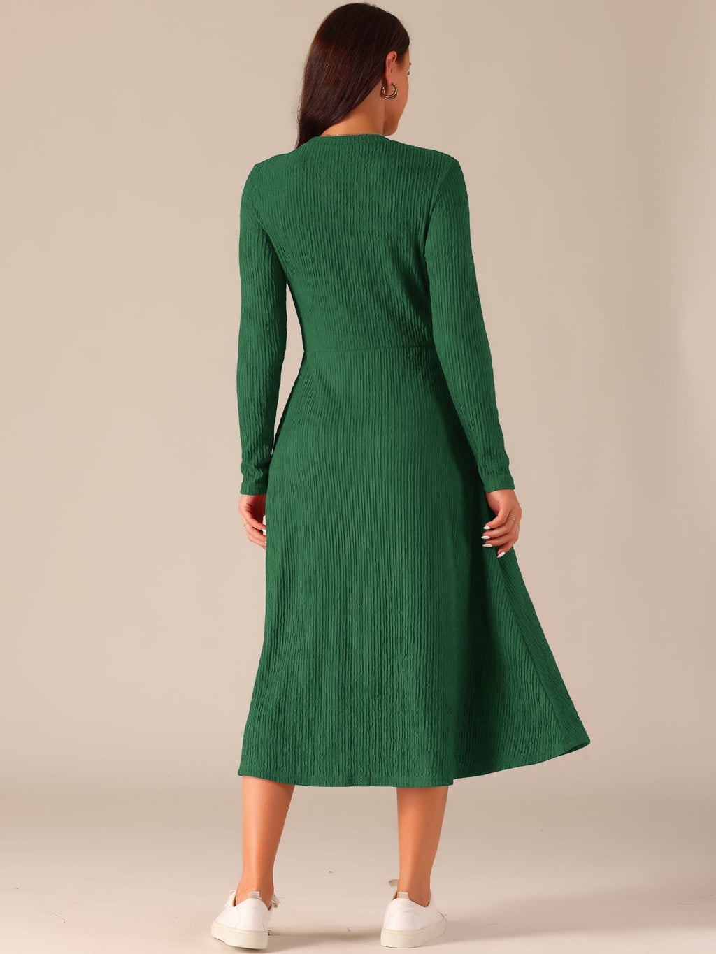 DARING DIVA Long Sleeve Crew Neck Knit A-Line Midi Dress XL Dark Green