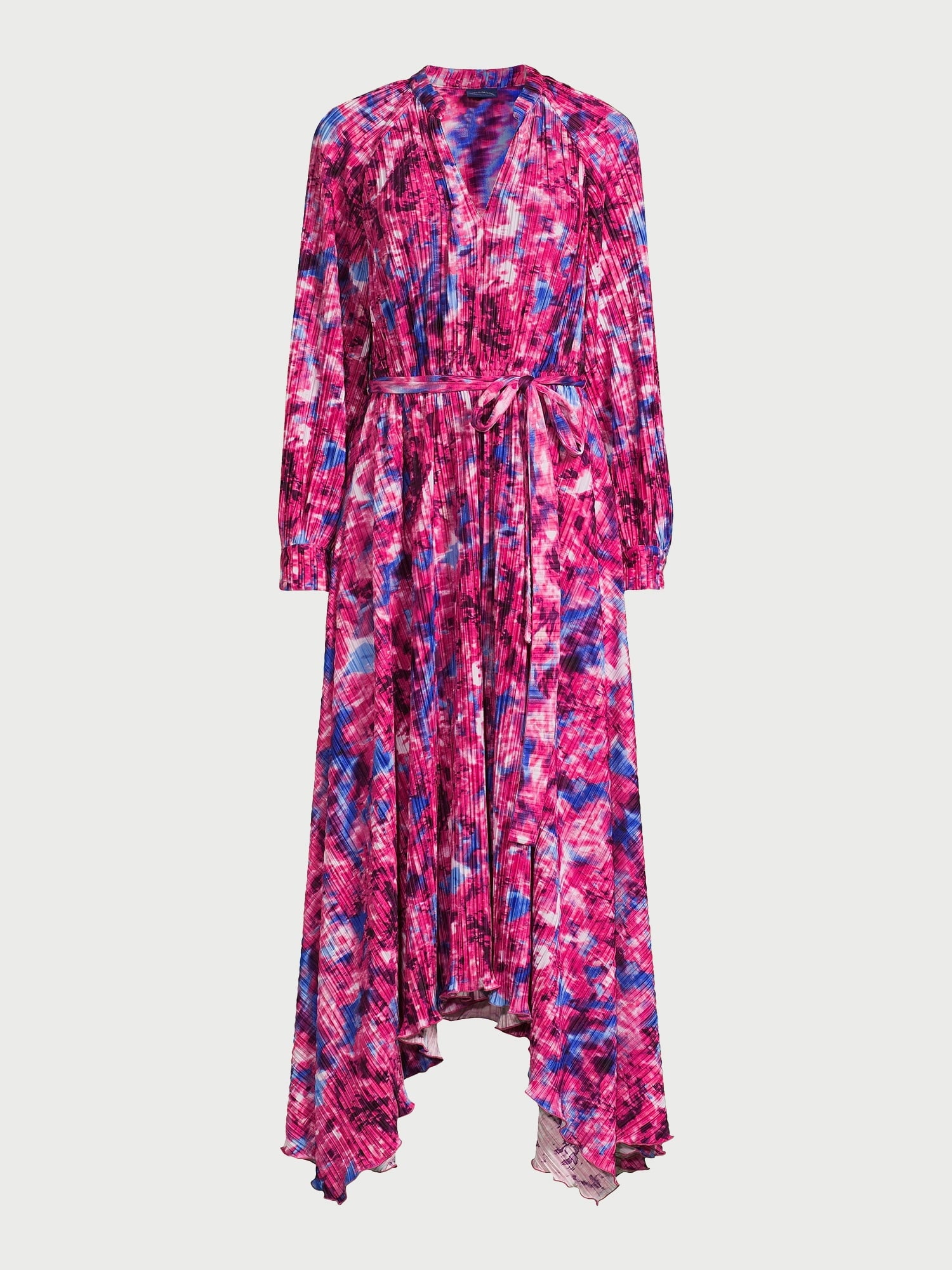 Scoop Women’s Pleated Handkerchief Hem Dress with Long Sleeves, Sizes XS-XXL